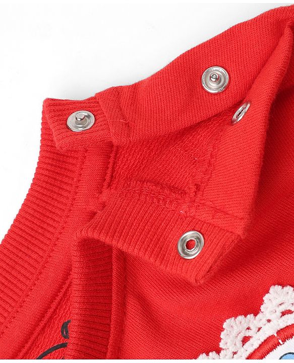 Babyhug Disney 100% Cotton Terry Knit Full Sleeves Sweatshirt and Pant Set with Minnie Mouse Graphic in Red