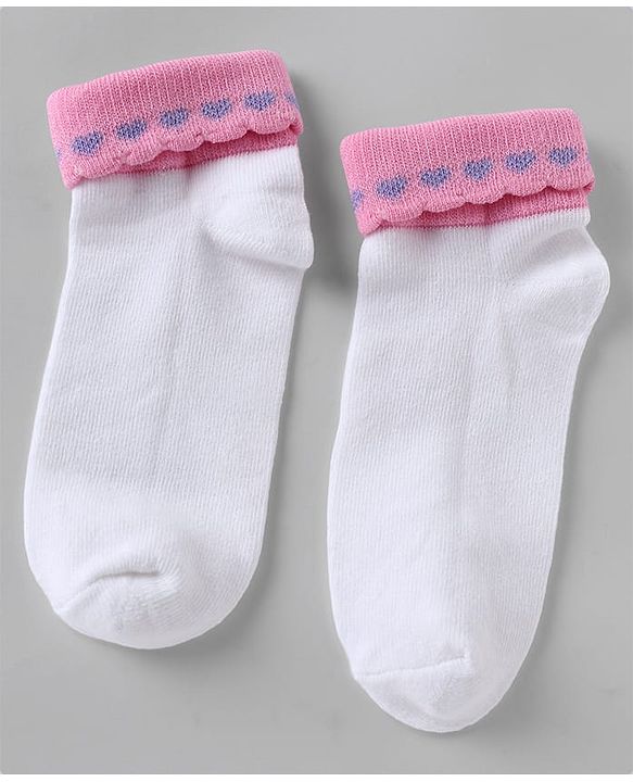 Cute walk By Babyhug Knit Anti-Bacterial Ankle Length Socks With Heart Design Pack Of 3 - Pink Purple White