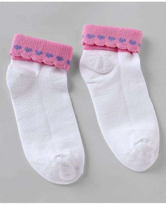 Cute walk By Babyhug Knit Anti-Bacterial Ankle Length Socks With Heart Design Pack Of 3 - Pink Purple White