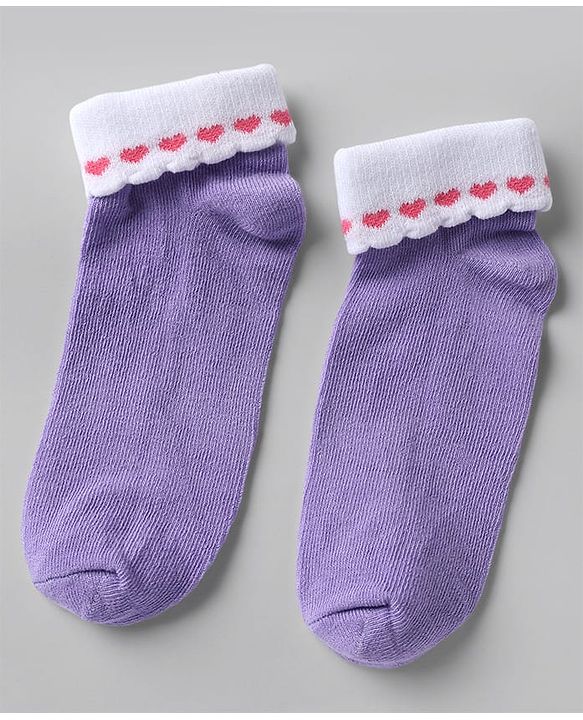 Cute walk By Babyhug Knit Anti-Bacterial Ankle Length Socks With Heart Design Pack Of 3 - Pink Purple White