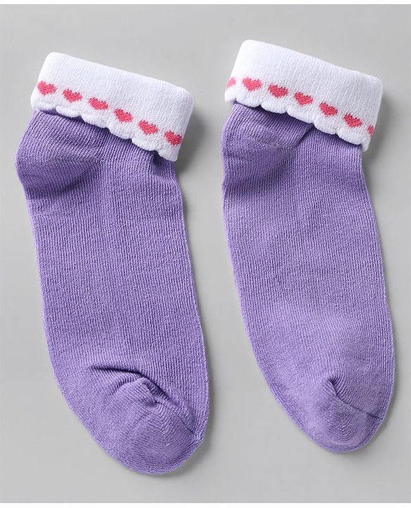 Cute walk By Babyhug Knit Anti-Bacterial Ankle Length Socks With Heart Design Pack Of 3 - Pink Purple White