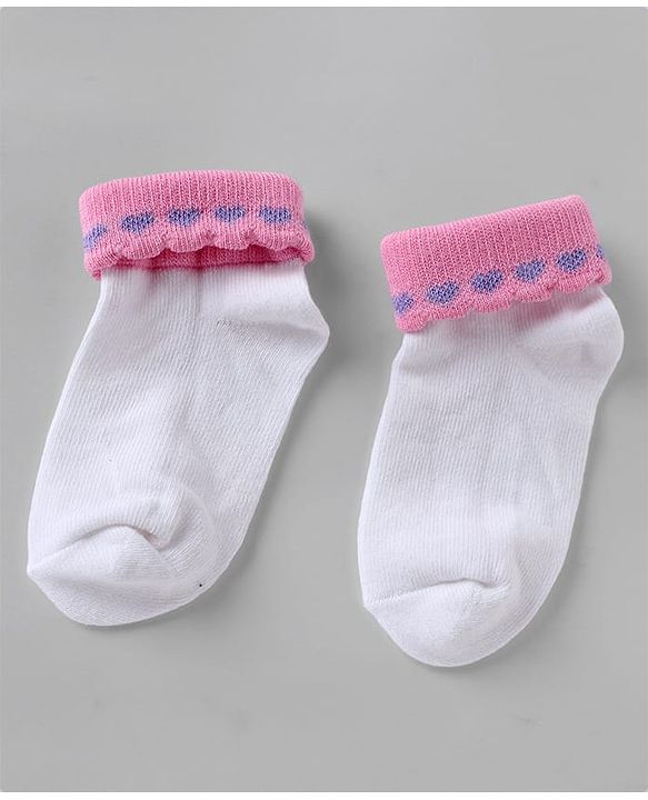 Cute walk By Babyhug Knit Anti-Bacterial Ankle Length Socks With Heart Design Pack Of 3 - Pink Purple White
