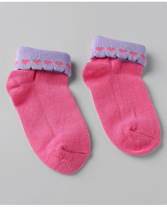 Cute walk By Babyhug Knit Anti-Bacterial Ankle Length Socks With Heart Design Pack Of 3 - Pink Purple White