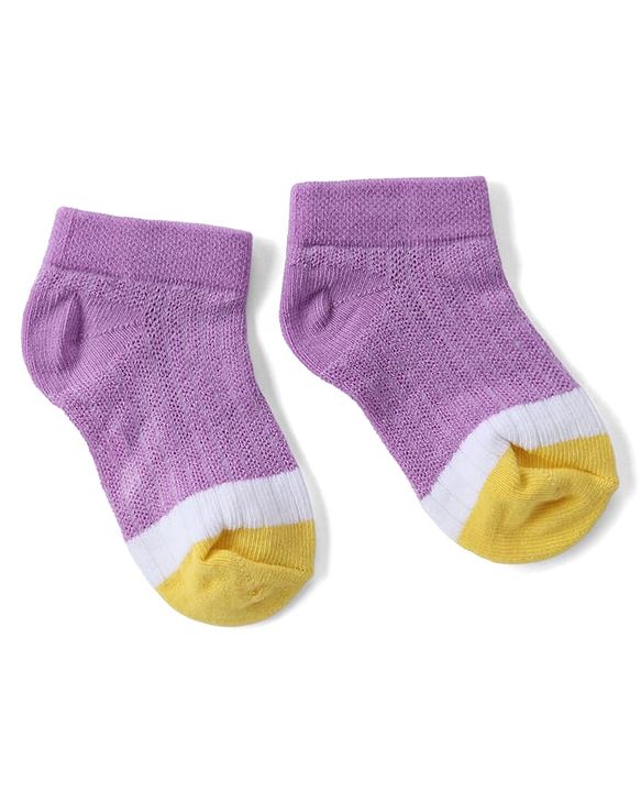 Cute Walk By Babyhug Knit Anti Bacterial Ankle Length Socks Pack Of 3 - Purple, Pink & Yellow