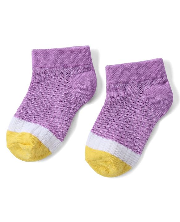 Cute Walk By Babyhug Knit Anti Bacterial Ankle Length Socks Pack Of 3 - Purple, Pink & Yellow
