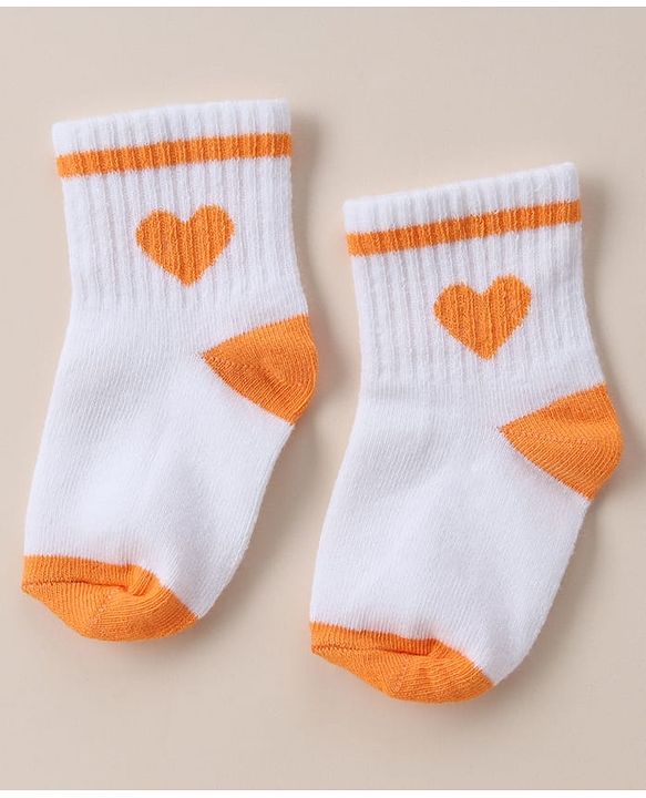 Cute Walk By Babyhug Anti Bacterial Ankle Length Socks With Heart Print Pack of 3 - Orange, Red & Light Blue