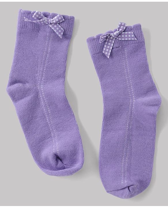 Cute Walk By Babyhug Knit Anti Bacterial Ankle Length Socks With Bow Applique Pack of 3 - White, Purple & Mustard