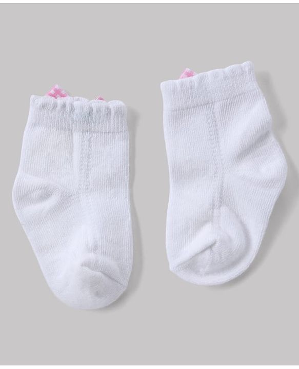 Cute Walk By Babyhug Knit Anti Bacterial Ankle Length Socks With Bow Applique Pack of 3 - White, Purple & Mustard