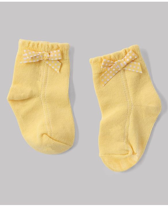 Cute Walk By Babyhug Knit Anti Bacterial Ankle Length Socks With Bow Applique Pack of 3 - White, Purple & Mustard