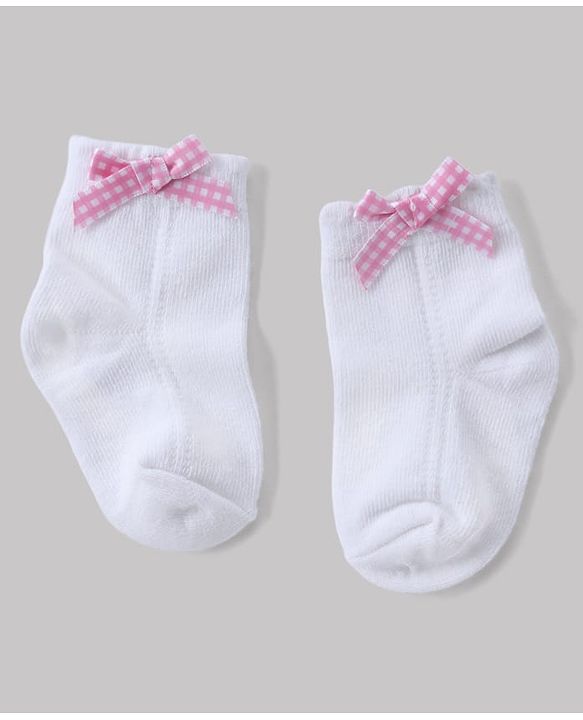 Cute Walk By Babyhug Knit Anti Bacterial Ankle Length Socks With Bow Applique Pack of 3 - White, Purple & Mustard