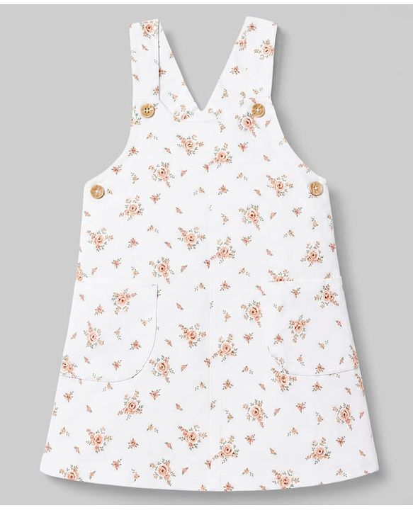 Babyhug Twill Woven Frock with Inner Tee with Full Sleeves and Floral Print - Pink