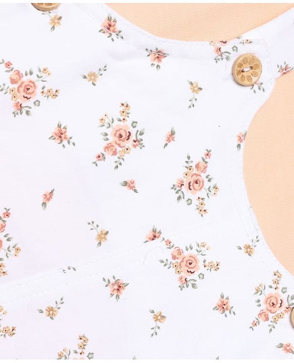 Babyhug Twill Woven Frock with Inner Tee with Full Sleeves and Floral Print - Pink