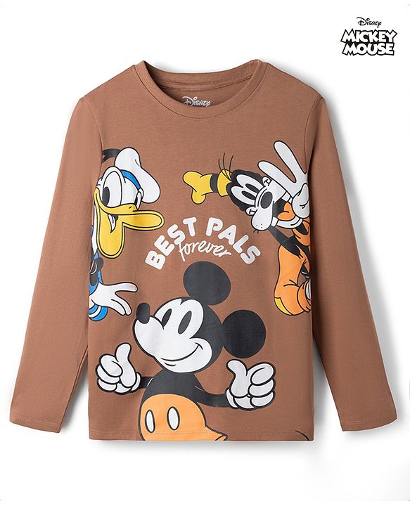 Pine Kids Disney Single Jersey Knit T-shirts With Full Sleeves and Mickey and Friends Graphic - Brown