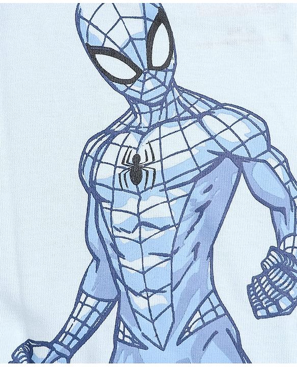 Pine Kids Marvel Cotton Knit T-Shirt with Full Sleeves and Spider-Man Print in Light Blue