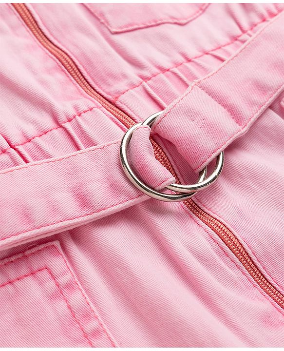 Babyhug Twill Woven One Piece Frock with Half Sleeves in Pink