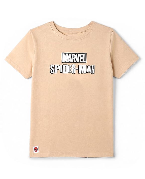 Pine Kids Marvel 100% Cotton Single Jersey Knit T-Shirt with Half Sleeves and Spider-Man Print in Light Brown