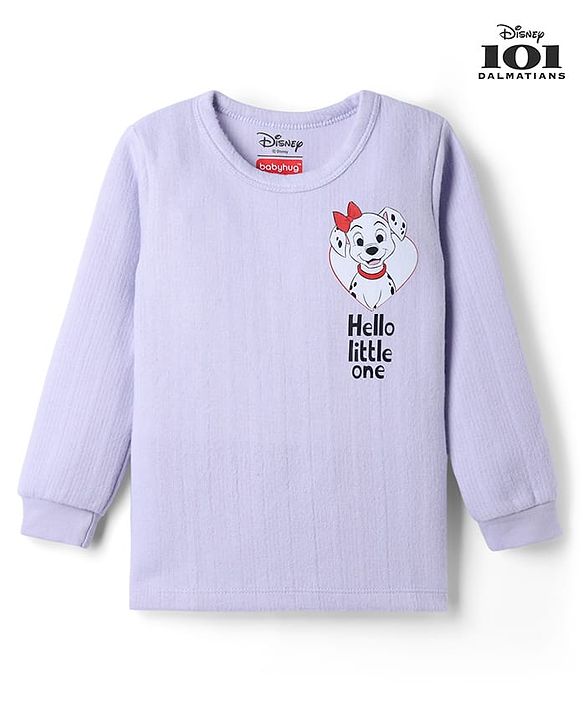 Babyhug Disney Interlock Knit Full Sleeves Thermal Innerwear Vest With 101 Dalmatian Graphic - Lavender