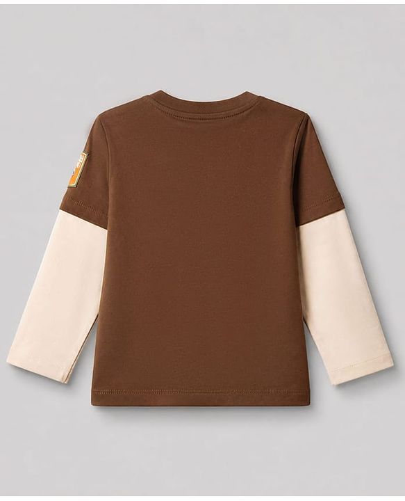 Babyhug Disney 100% Cotton Single Jersey Knit T-Shirt with Full Sleeves and Mickey and Friends Graphic Print - Brown