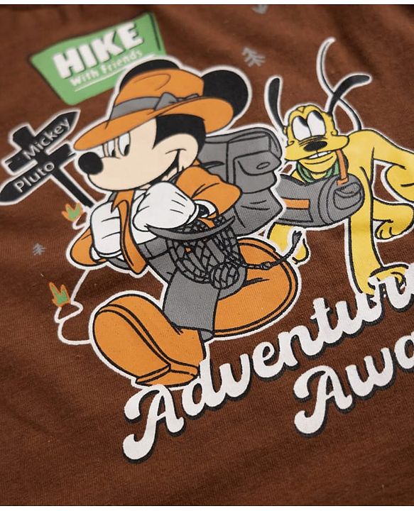 Babyhug Disney 100% Cotton Single Jersey Knit T-Shirt with Full Sleeves and Mickey and Friends Graphic Print - Brown