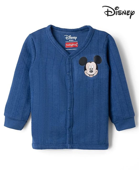 Babyhug Disney Interlock Knit Full Length Thermal Inner Wear With Mickey Mouse Graphic - Navy Blue