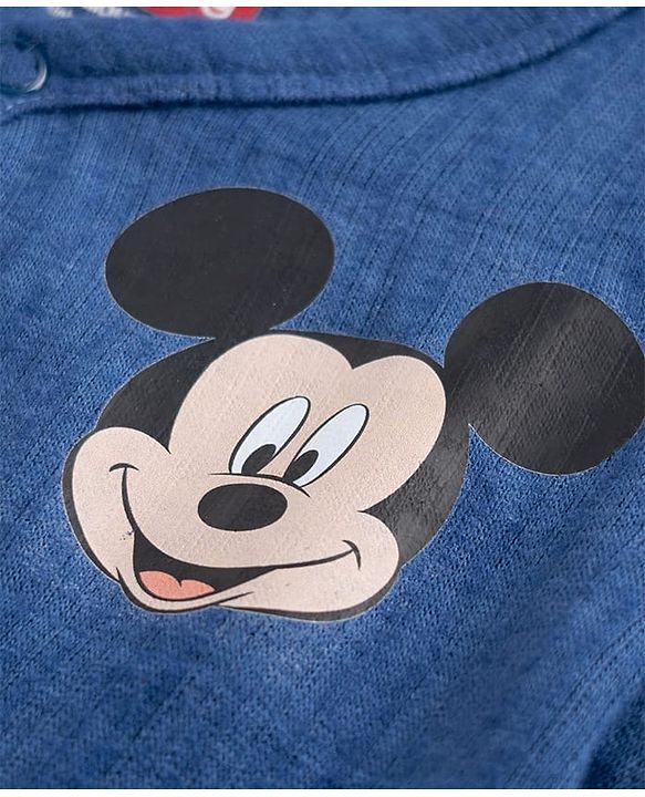 Babyhug Disney Interlock Knit Full Length Thermal Inner Wear With Mickey Mouse Graphic - Navy Blue