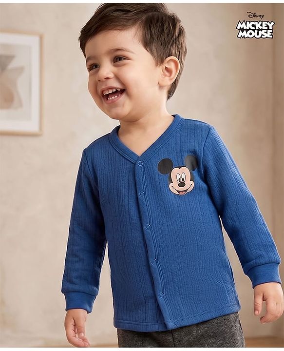 Babyhug Disney Interlock Knit Full Length Thermal Inner Wear With Mickey Mouse Graphic - Navy Blue
