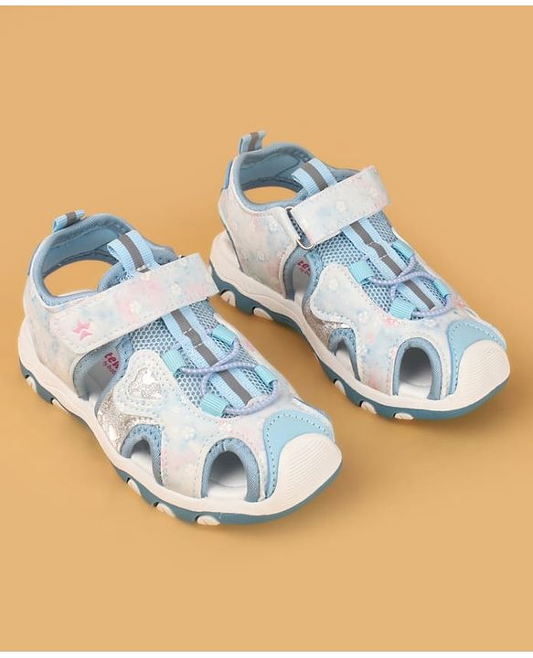 Cute Walk by Babyhug Velcro Closure Glitter & Floral Print Sandals - Blue