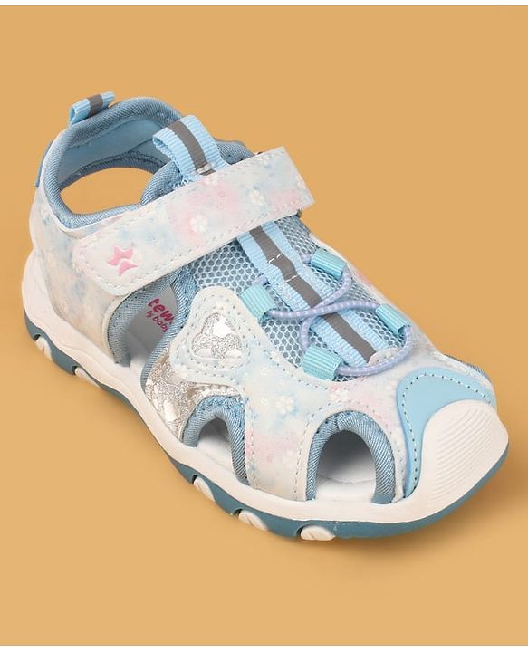 Cute Walk by Babyhug Velcro Closure Glitter & Floral Print Sandals - Blue