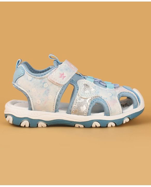 Cute Walk by Babyhug Velcro Closure Glitter & Floral Print Sandals - Blue