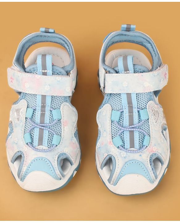 Cute Walk by Babyhug Velcro Closure Glitter & Floral Print Sandals - Blue
