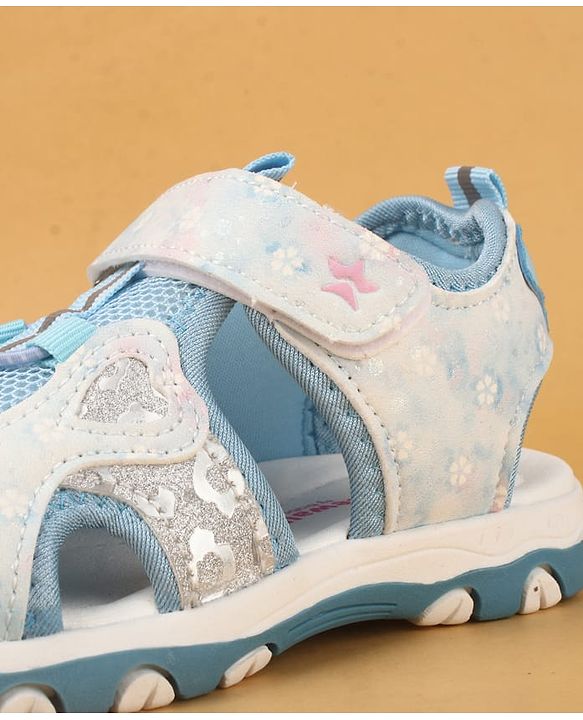 Cute Walk by Babyhug Velcro Closure Glitter & Floral Print Sandals - Blue