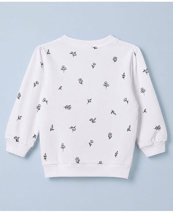 Babyhug 100% Cotton Terry Knit Sweatshirt with Full Sleeves and Floral Print in White