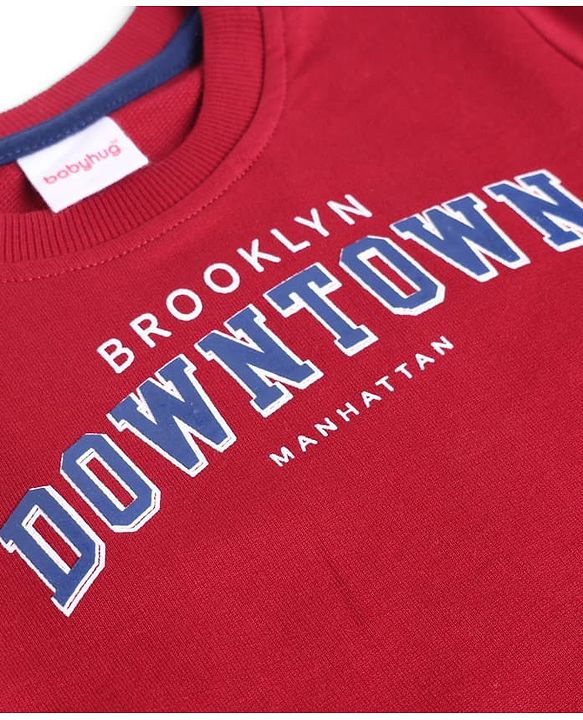 Babyhug Single Jersey Knit Full Sleeves T-Shirt With Text Print & Joggers Set - Red & Blue