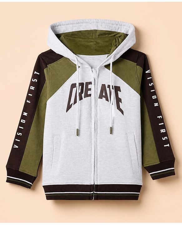 Pine Kids 100% Cotton Knit Full Sleeves Hooded Sweatshirt With Create Text Print- White