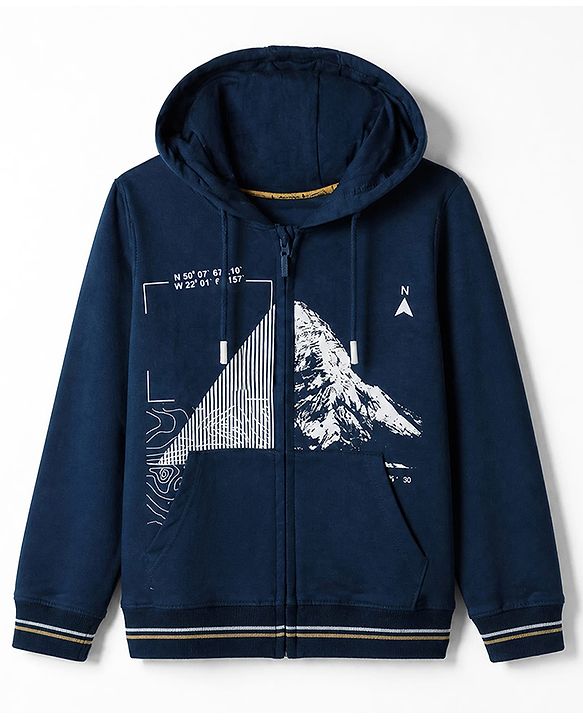 Pine Kids Cotton Knit Sweatshirt with Full Sleeves and Mountain Print in Navy Blue for 4-5 Years