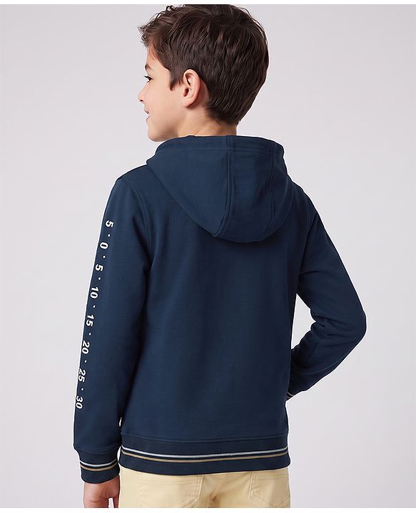 Pine Kids Cotton Knit Sweatshirt with Full Sleeves and Mountain Print in Navy Blue for 4-5 Years