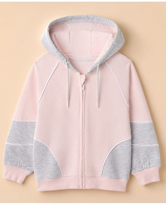 Pine Kids 100% Cotton Knit Marshmallow Sweatshirts with Full Sleeves, Raglan Sleeves and Hooded Neck in Pink