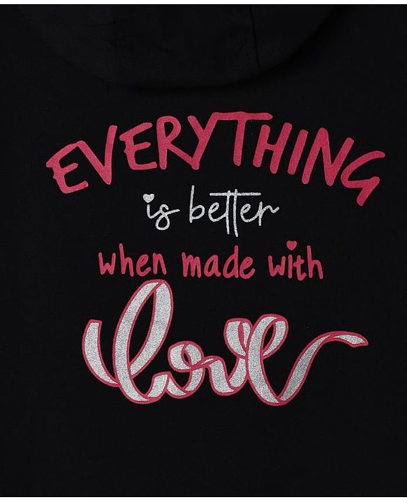 Pine Kids 100% Cotton Knit Full Sleeves Hooded Sweatshirt With Heart Print - Black