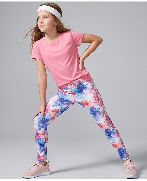 Pine Active Knit Full Length Leggings With Floral Print - White