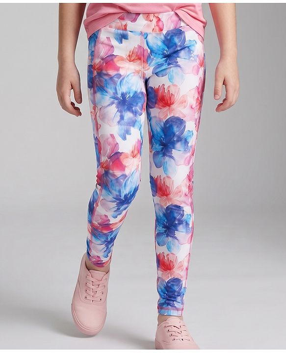 Pine Active Knit Full Length Leggings With Floral Print - White