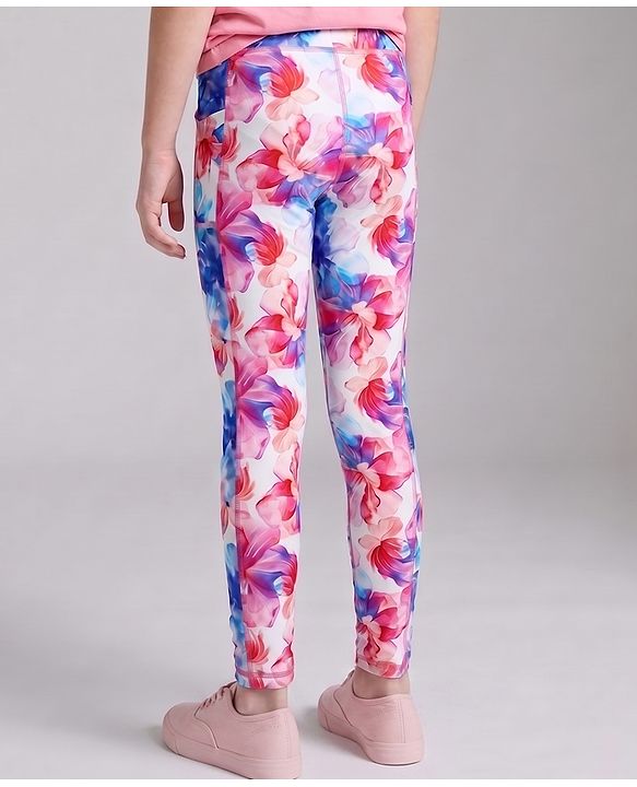Pine Active Knit Full Length Leggings With Floral Print - White