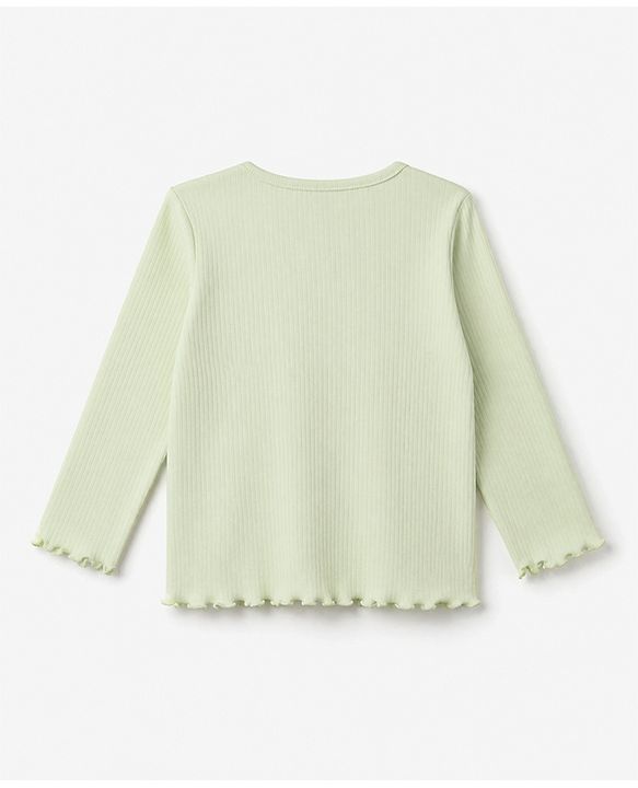 Babyhug 100% Cotton Ribbed Knit Full Sleeves Winter T-Shirt with Strawberry Embroidery & Pocket - Light Green