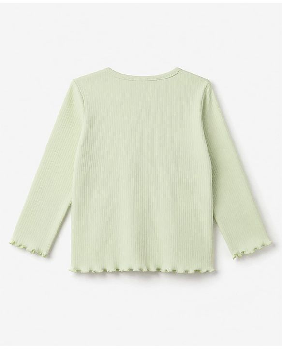 Babyhug 100% Cotton Ribbed Knit Full Sleeves Winter T-Shirt with Strawberry Embroidery & Pocket - Light Green