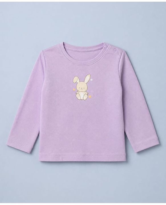 Babyhug 100% Cotton Interlock Knit T-Shirts with Full Sleeves and Rabbit Print in Purple & White Pack of 3