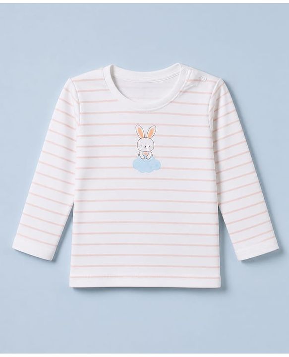 Babyhug 100% Cotton Interlock Knit T-Shirts with Full Sleeves and Rabbit Print in Purple & White Pack of 3