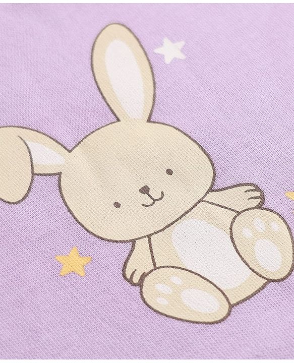 Babyhug 100% Cotton Interlock Knit T-Shirts with Full Sleeves and Rabbit Print in Purple & White Pack of 3