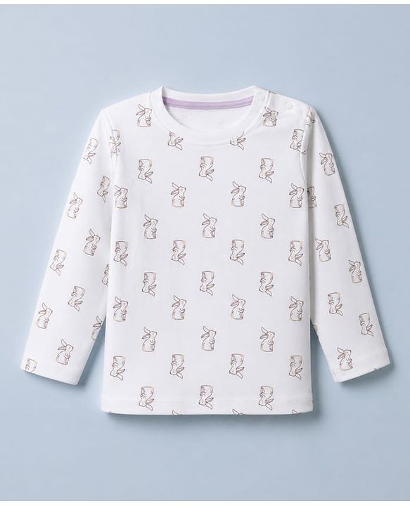 Babyhug 100% Cotton Interlock Knit T-Shirts with Full Sleeves and Rabbit Print in Purple & White Pack of 3
