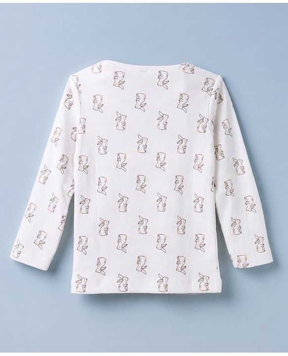 Babyhug 100% Cotton Interlock Knit T-Shirts with Full Sleeves and Rabbit Print in Purple & White Pack of 3