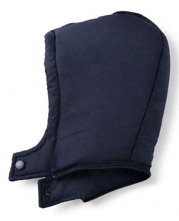 Babyhug Woven Full Sleeves Hooded Padded Winter Jacket With Text Embroidery - Navy Blue