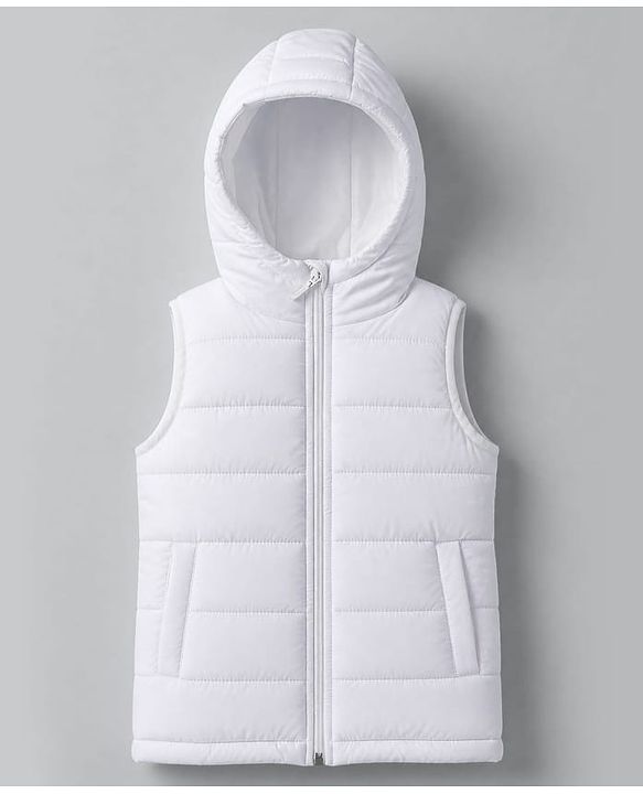 Babyhug Woven Padded Winter Jacket with Sleeveless and Front Zipper in White